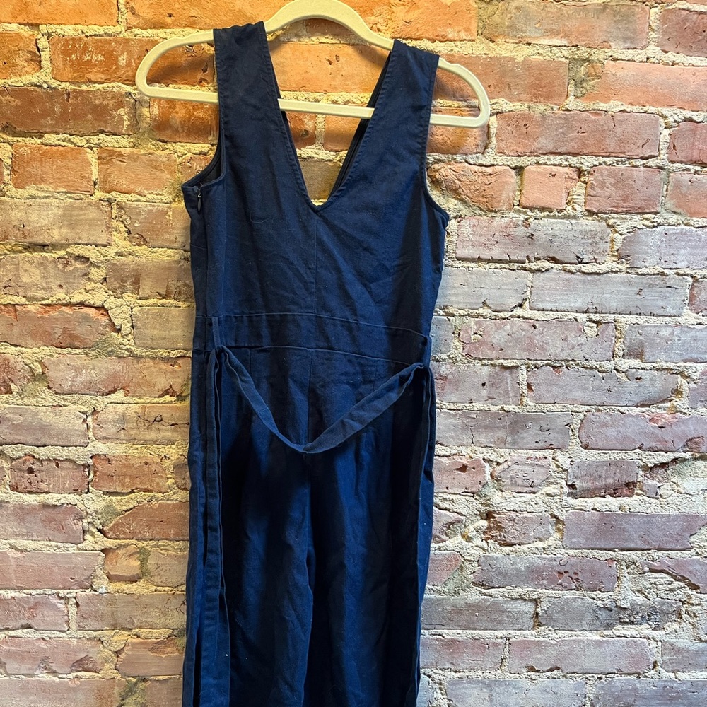 NO BRAND|LIGHT WEIGHT|NAVY|WIDE LEG|V NECK|TIE WAIST|JUMPER|S